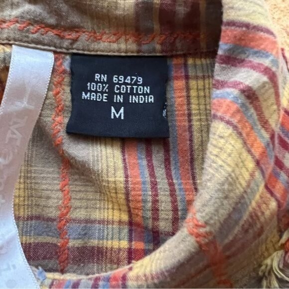 Western Cowgirl Womens Long Sleeve Plaid Shirt Size M Yellow/Red Embellished - Picture 9 of 12